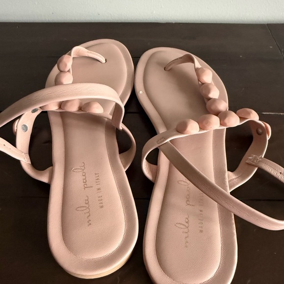 Mila Paoli Blush Pink Beaded T-Strap Sandals — Size 8 / EU 39 — Made in Italy - Picture 3 of 6